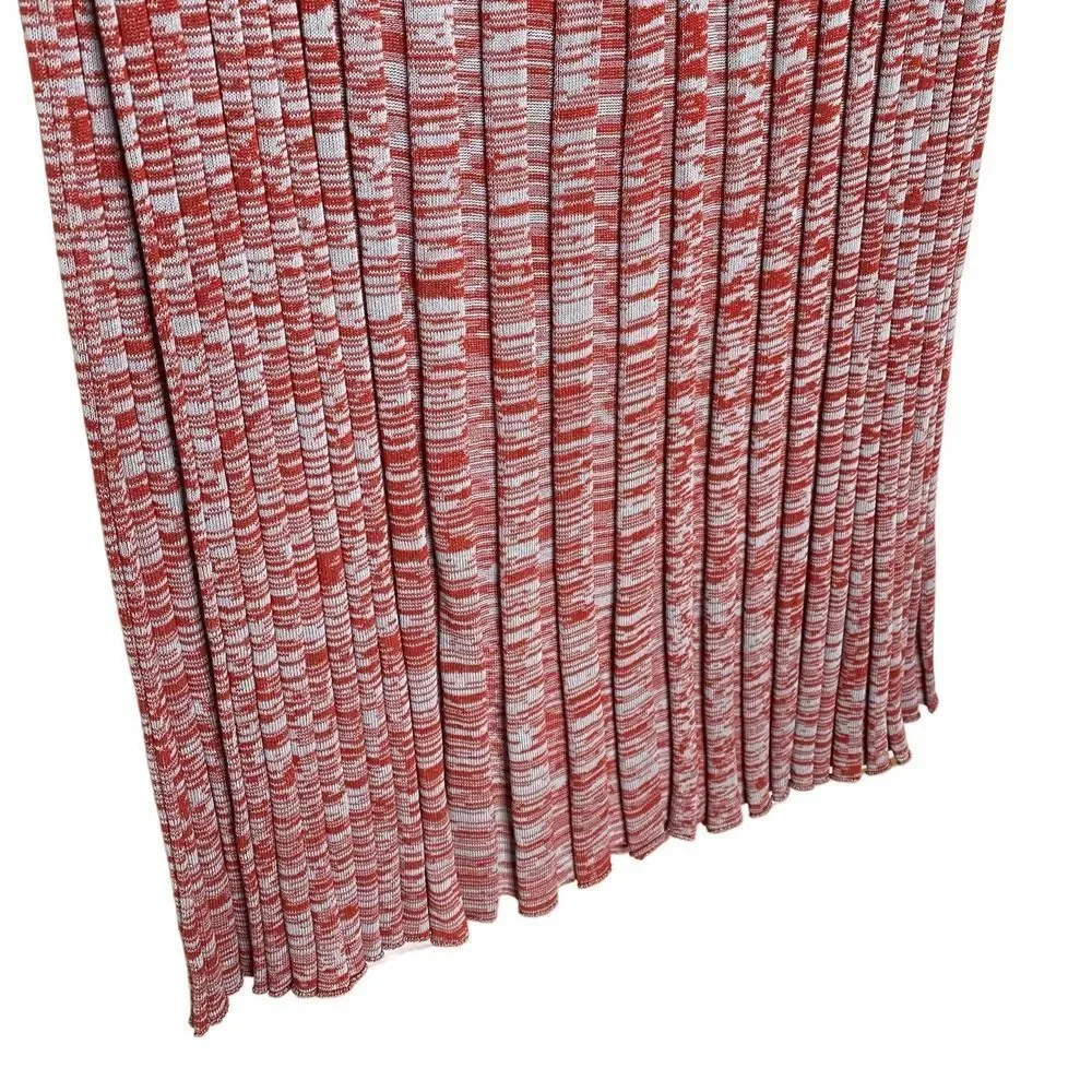 Christopher Esber Mélange Pleated Knit Tie Ribbed Maxi Skirt Red Medium Marled